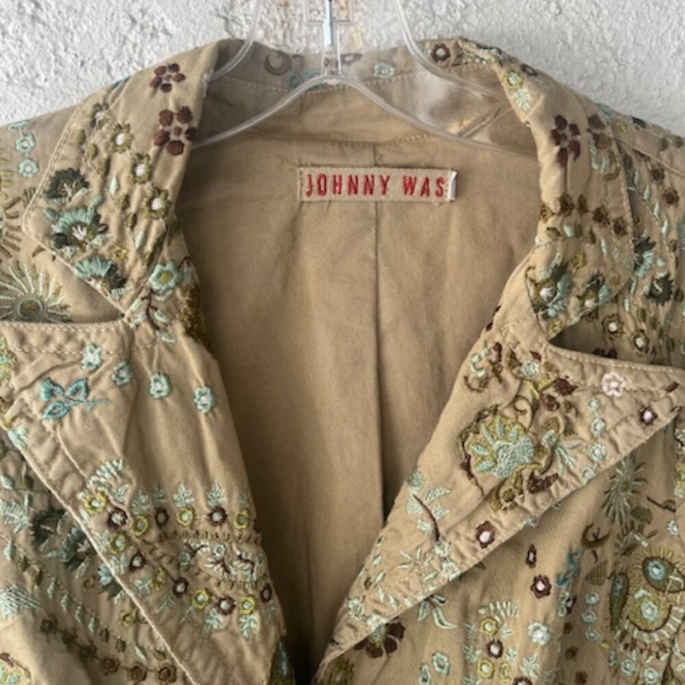 Johnny Was Green Floral Embroidered Cotton Jacket - Picture 7 of 8